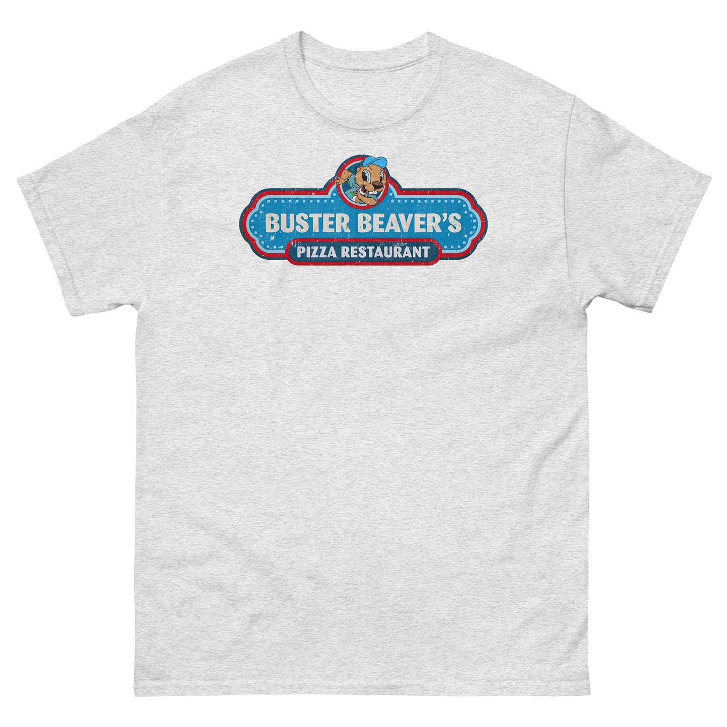 Buster Beaver’s Pizza Restaurant Parody Logo Distressed Unisex Classic Tee