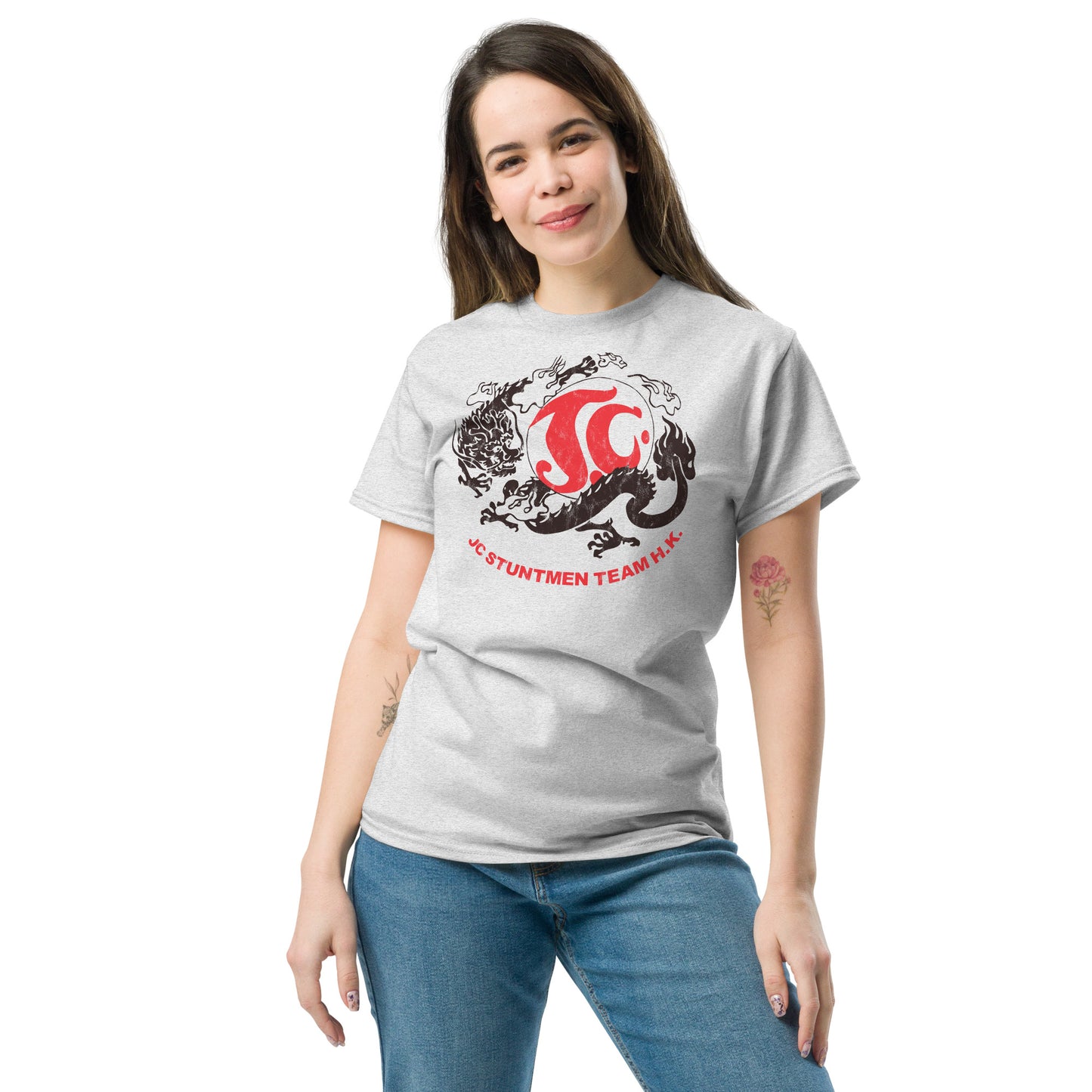 Jackie Chan JC Stunt Team Hong Kong Replica Dragon Logo Distressed Vintage T-Shirt