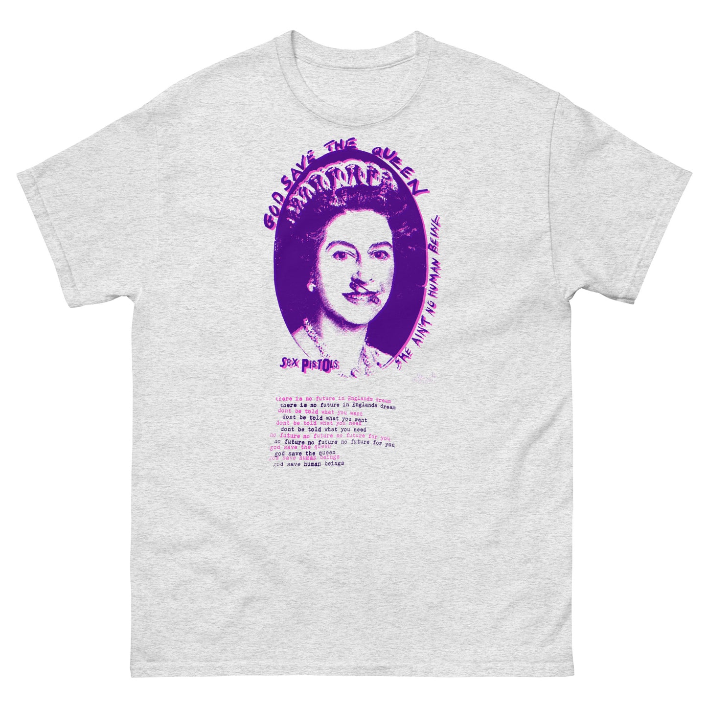God Save the Queen Elizabeth II Punk Rock No Future Distressed Classic Tee