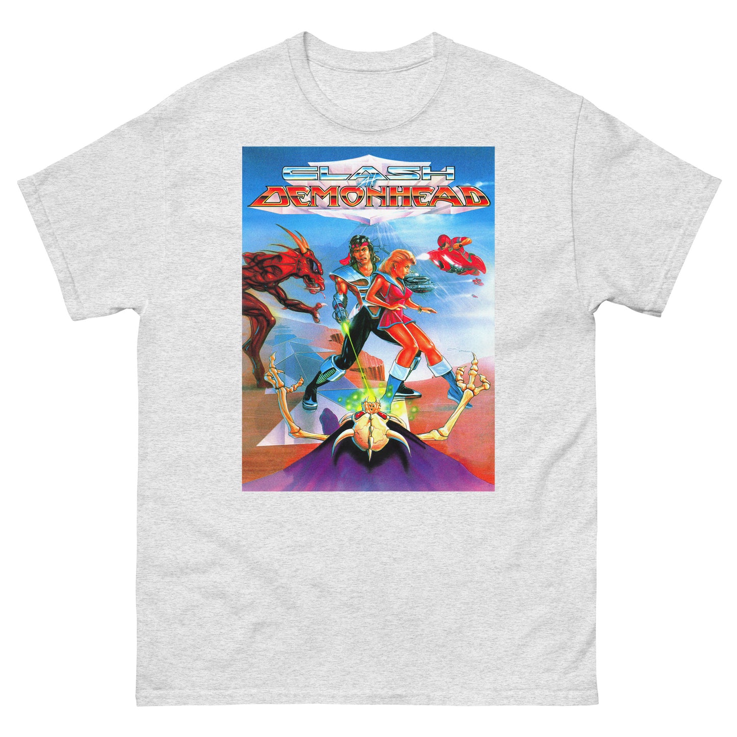 Clash at Demonhead Retro Video Game Box Art Unisex Classic Tee
