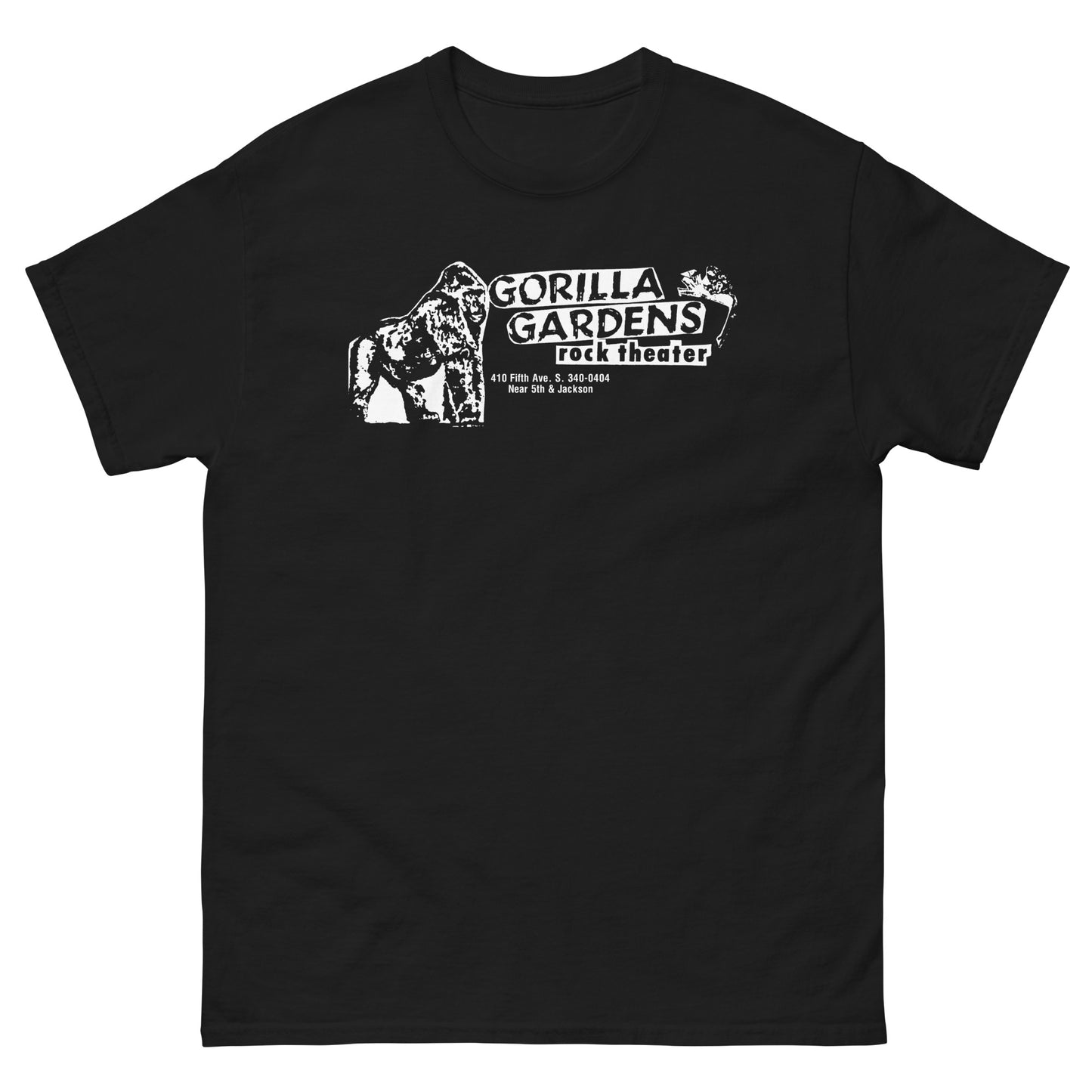 GORILLA GARDENS Seattle Grunge Venue T-Shirt | 90s Punk Rock Club History Jungle Theme Unisex Classic Tee
