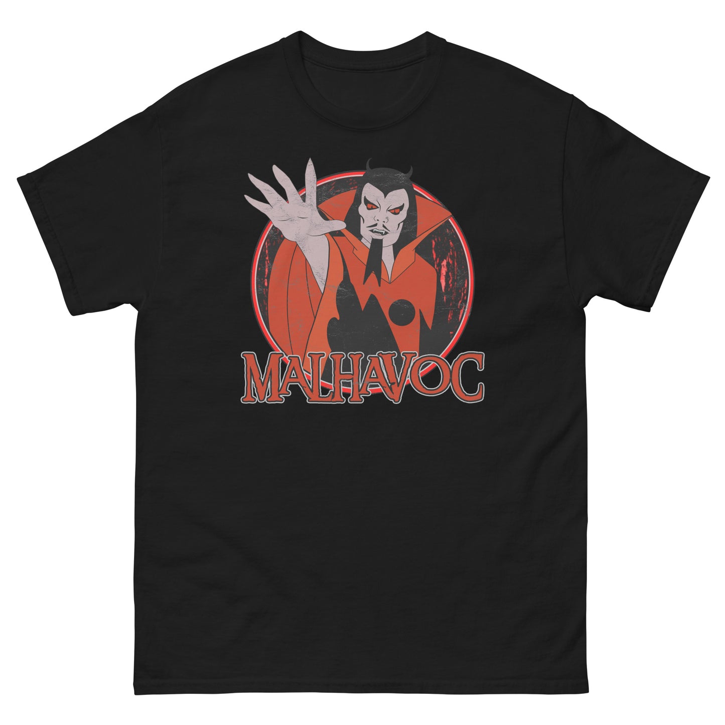 Malhavoc 1980s Saturday Morning Superheroes Cartoon Villain Distressed Retro Fantasy Classic Tee