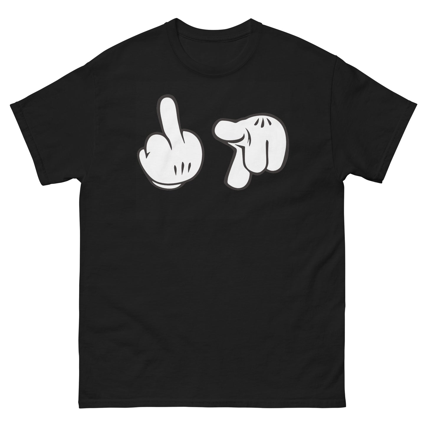 Cartoon Glove Hands Middle Finger Fuck You Novelty Graphic Unisex Classic Tee