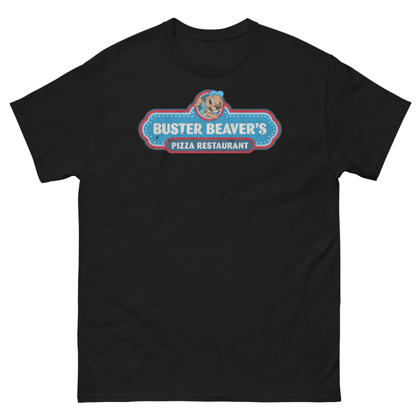 Buster Beaver’s Pizza Restaurant Parody Logo Distressed Unisex Classic Tee