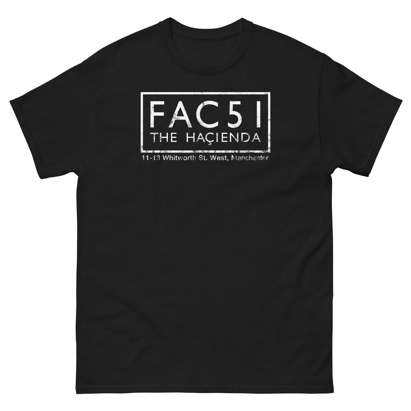 FAC 51 The Haçienda Distressed (White) Manchester Club Logo Unisex Classic Tee