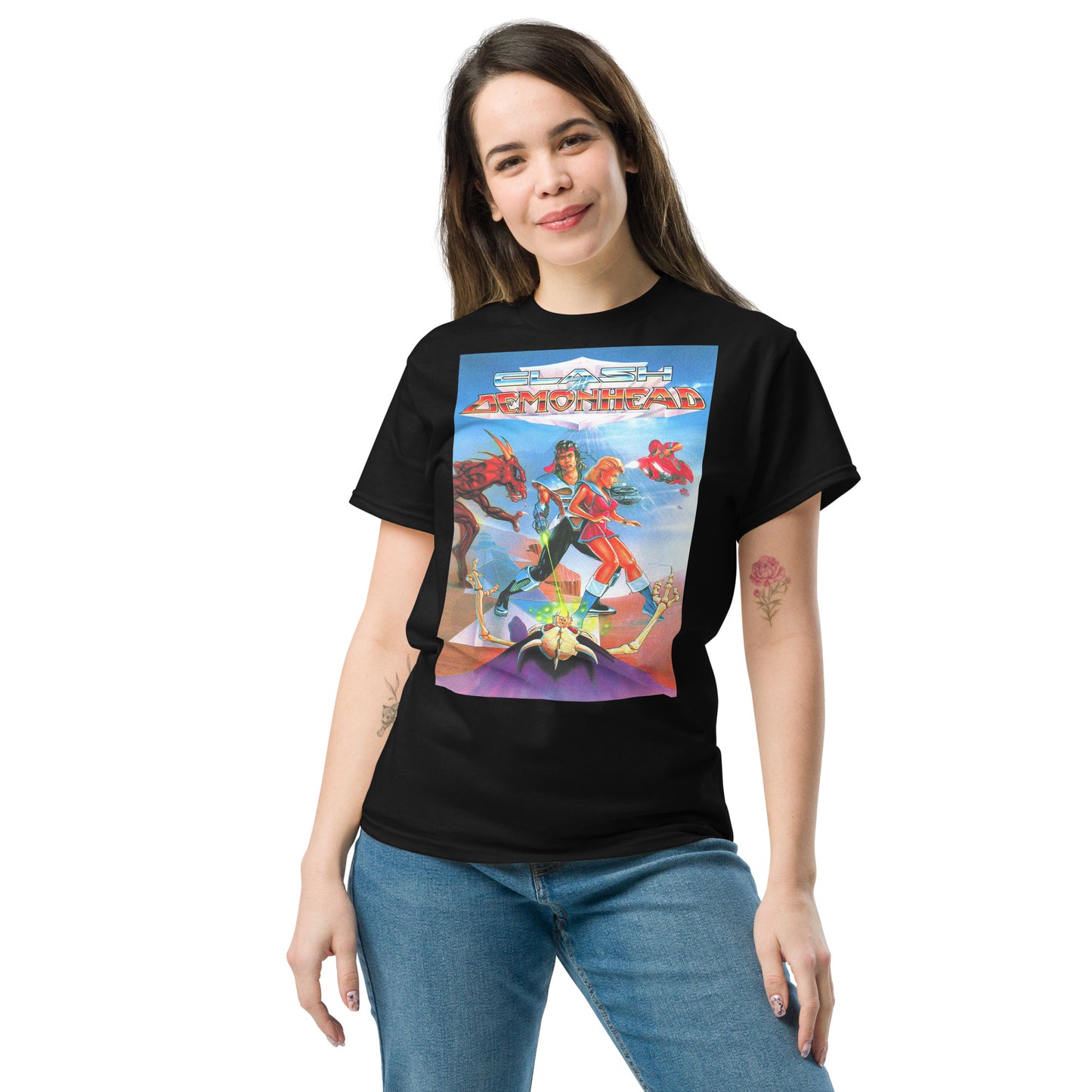 Clash at Demonhead Retro Video Game Box Art Unisex Classic Tee