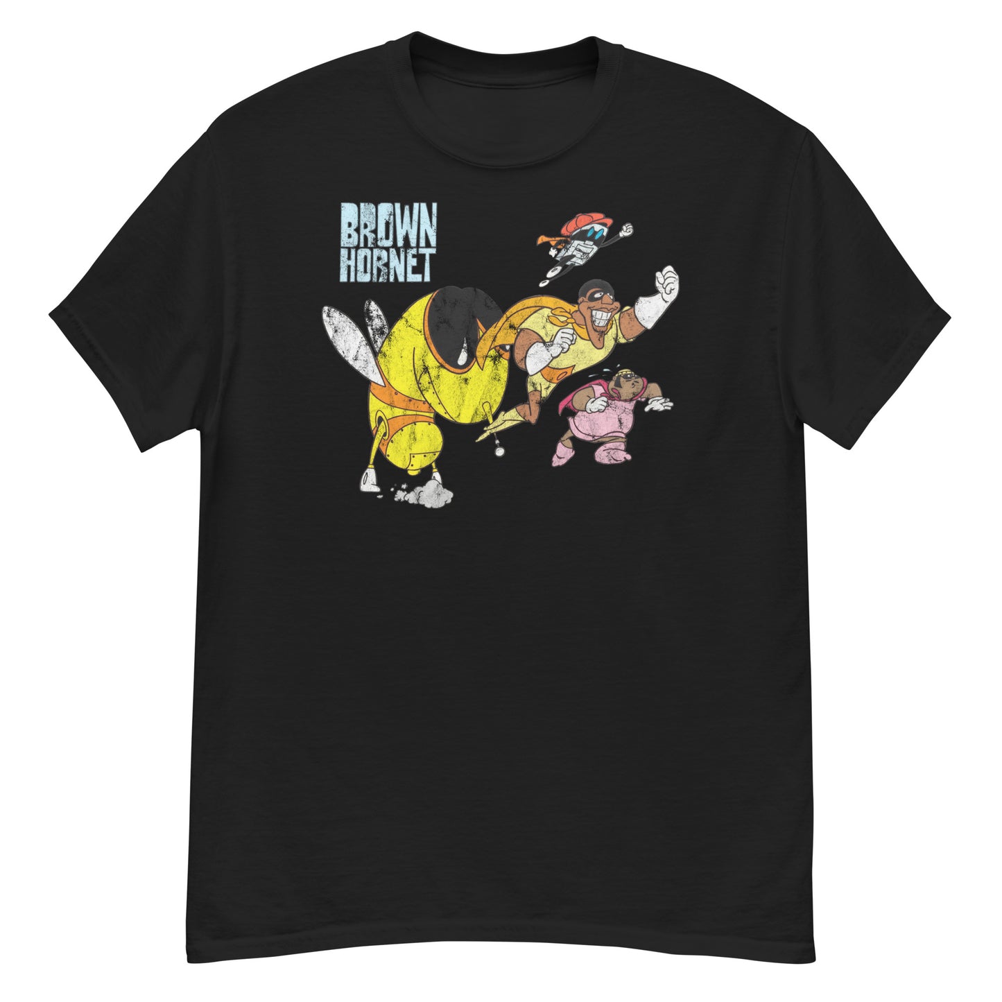 Brown Hornet Distressed Vintage 1970s Cartoon Superhero Unisex Classic Tee