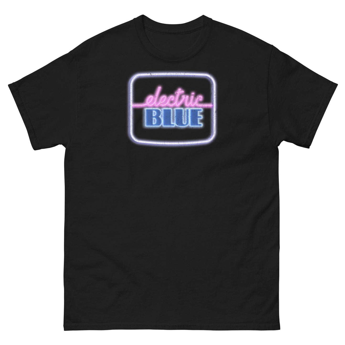 Electric Blue 1980s Vintage Neon Logo Distressed Unisex Classic Tee