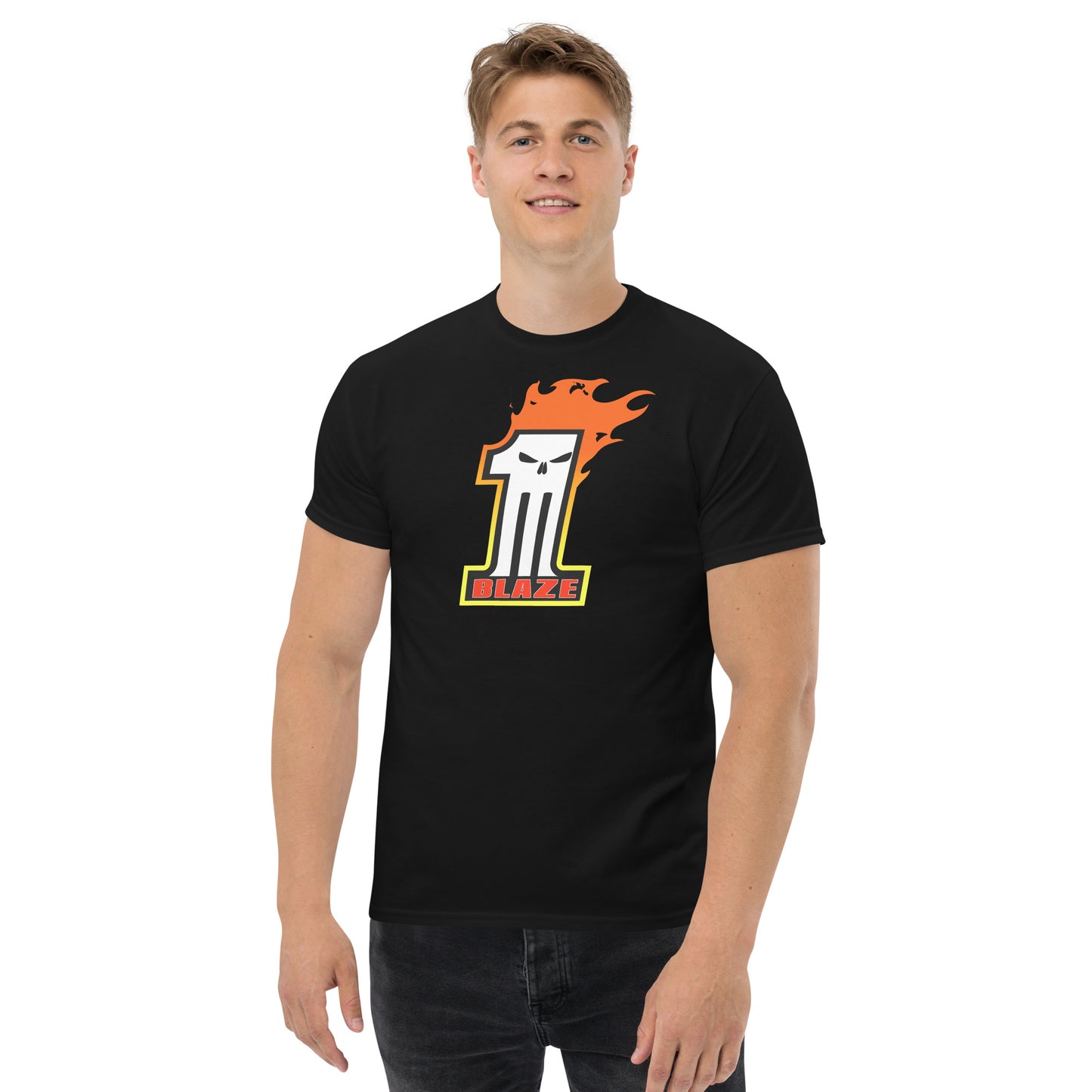 Blaze #1 Flaming Skull Racing Tee | Comic Motorcycle Stuntman Unisex Classic Tee