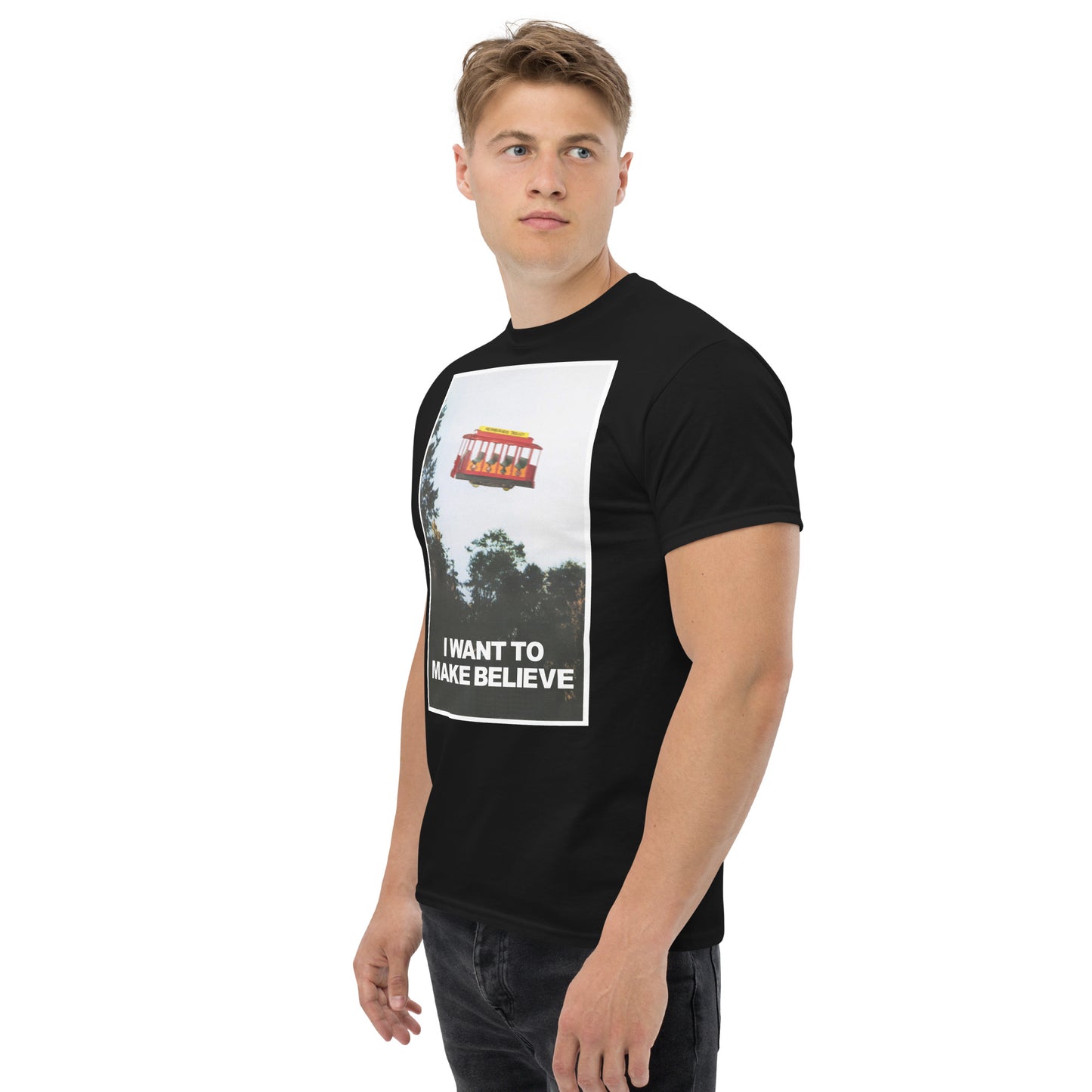 I Want to Make Believe Mulder UFO Trolley Parody Poster Mash-Up Classic Tee