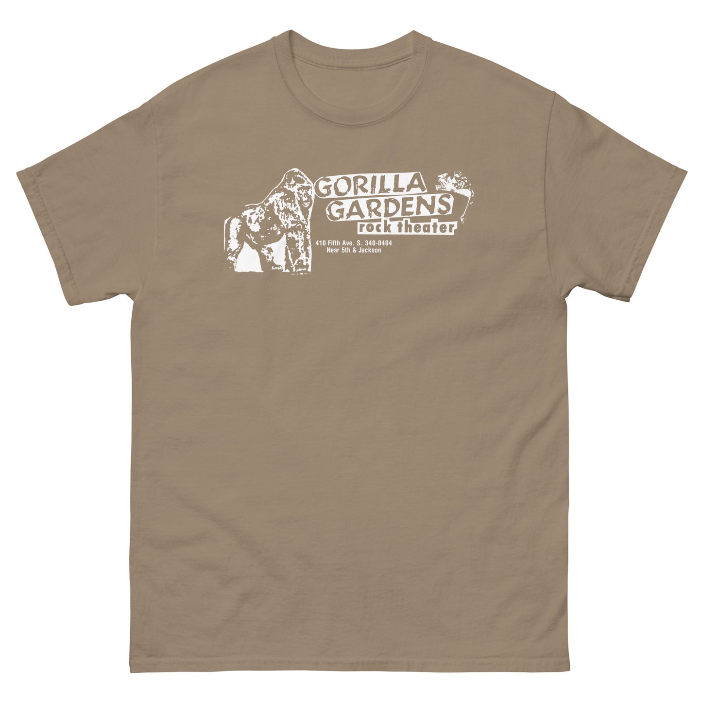 GORILLA GARDENS Seattle Grunge Venue T-Shirt | 90s Punk Rock Club History Jungle Theme Unisex Classic Tee