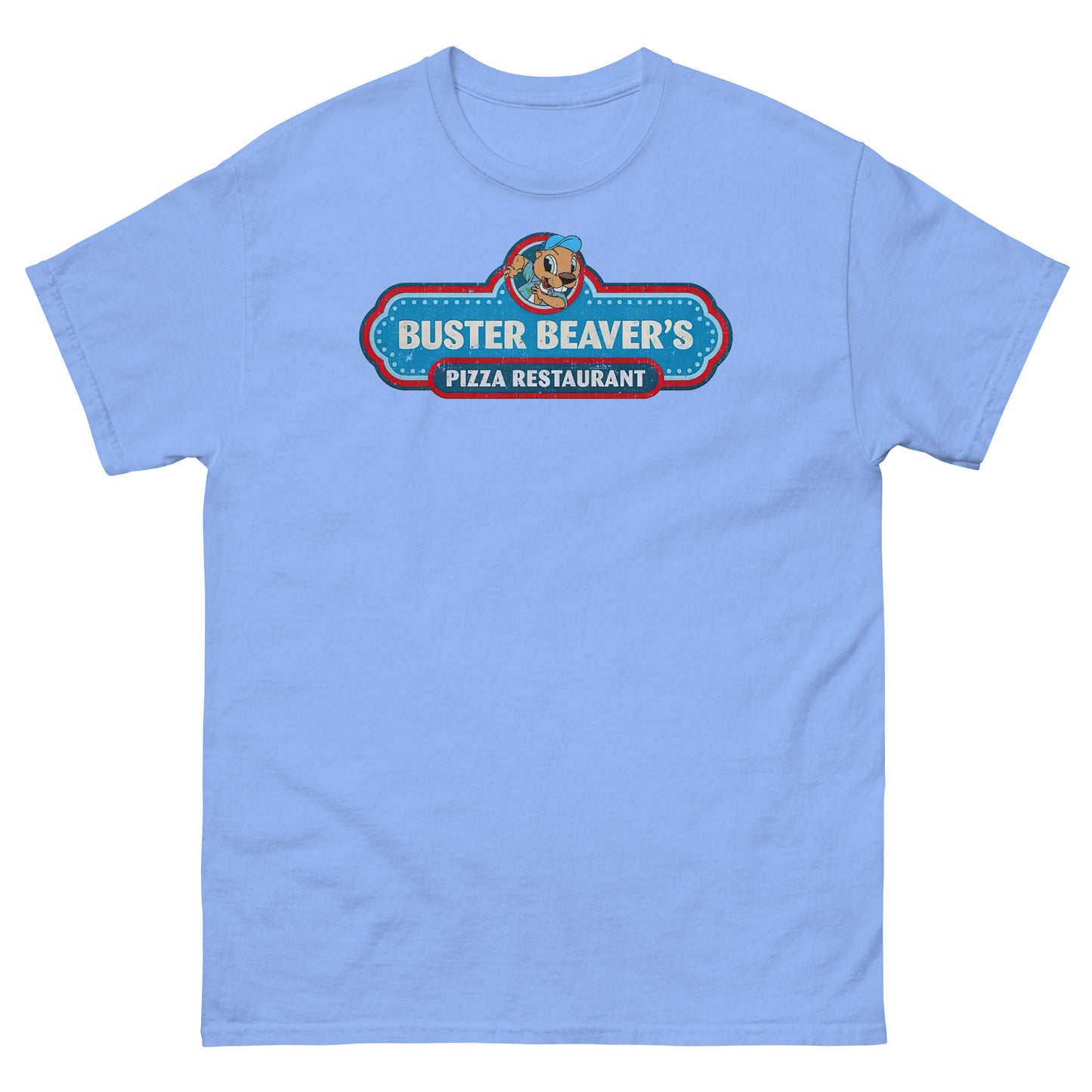 Buster Beaver’s Pizza Restaurant Parody Logo Distressed Unisex Classic Tee
