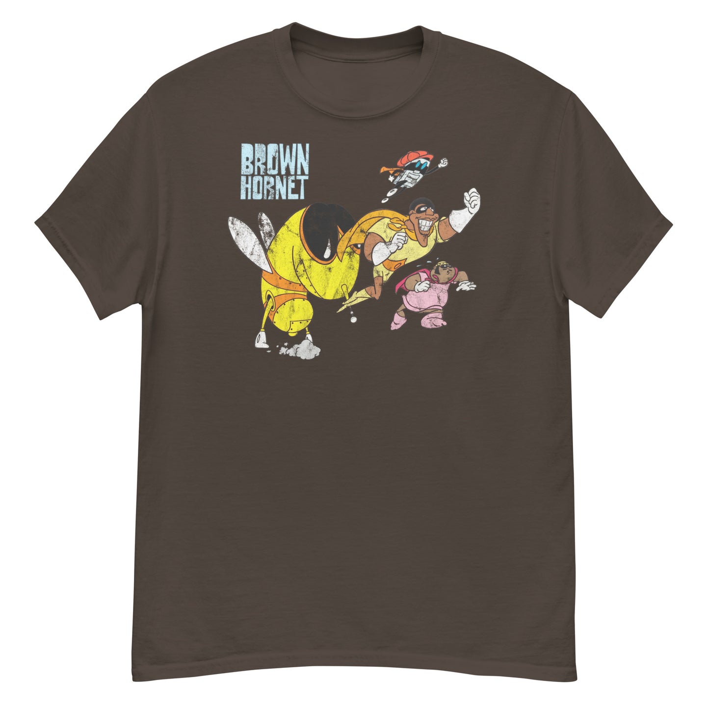 Brown Hornet Distressed Vintage 1970s Cartoon Superhero Unisex Classic Tee