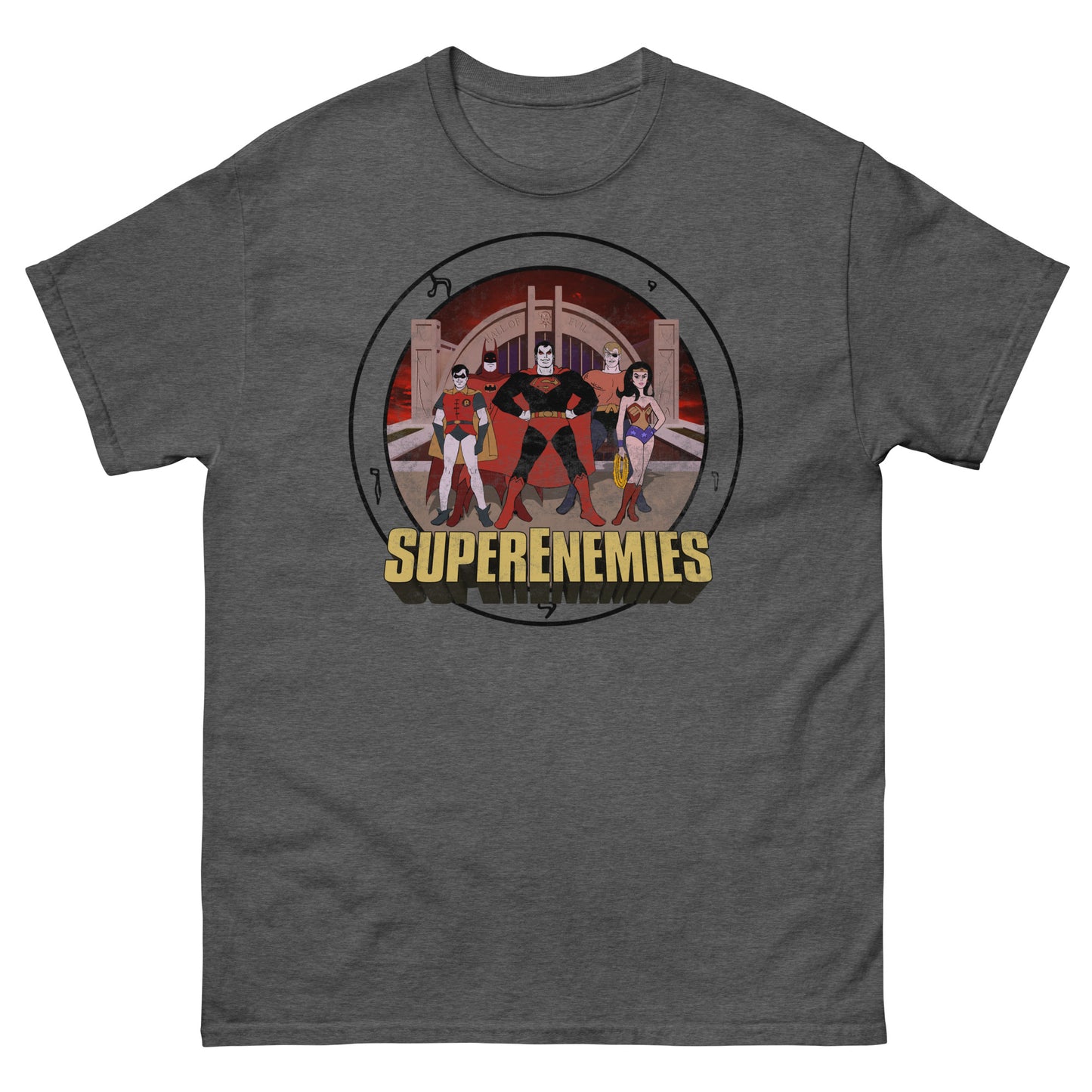 SUPER ENEMIES Mirror Universe Evil Superheroes | Vintage Distressed Cartoon Tee