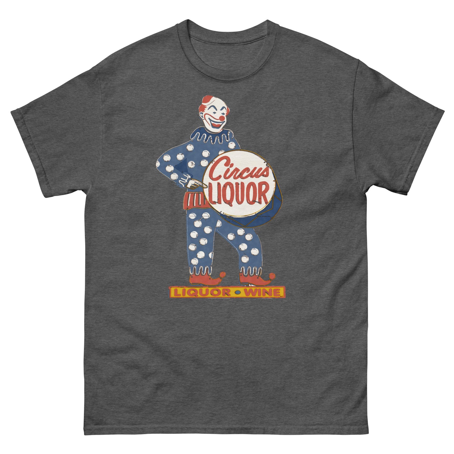 Neon Clown Liquor Sign Vintage Halftone T-Shirt | Retro Los Angeles LA Landmark Graphic Unisex Classic Tee