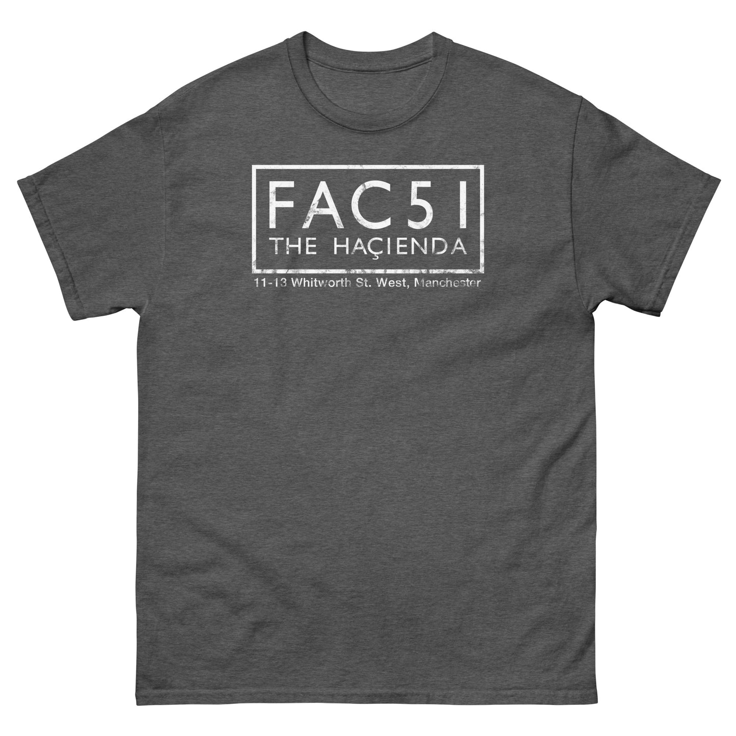 FAC 51 The Haçienda Distressed (White) Manchester Club Logo Unisex Classic Tee