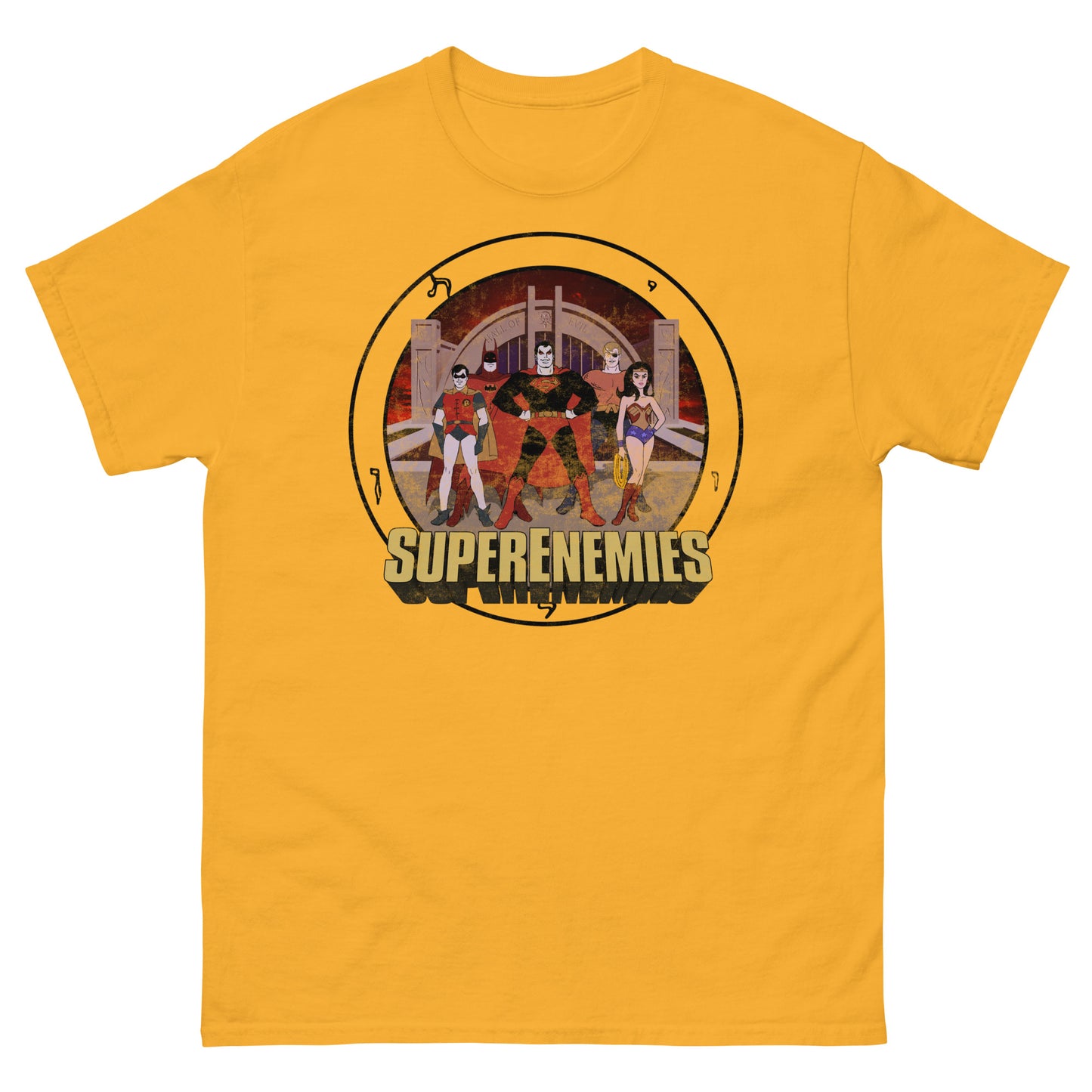 SUPER ENEMIES Mirror Universe Evil Superheroes | Vintage Distressed Cartoon Tee