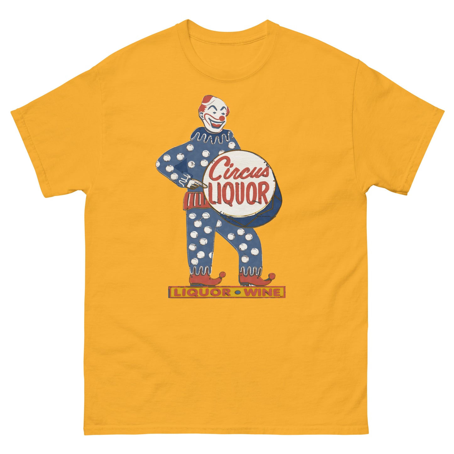 Neon Clown Liquor Sign Vintage Halftone T-Shirt | Retro Los Angeles LA Landmark Graphic Unisex Classic Tee