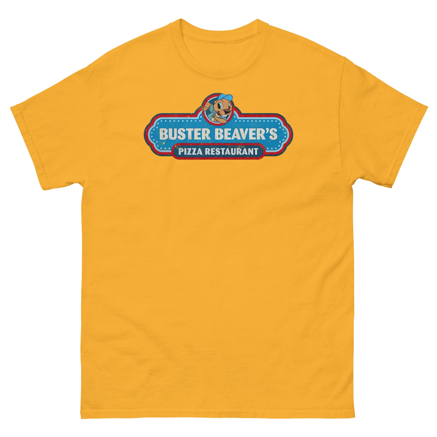 Buster Beaver’s Pizza Restaurant Parody Logo Distressed Unisex Classic Tee