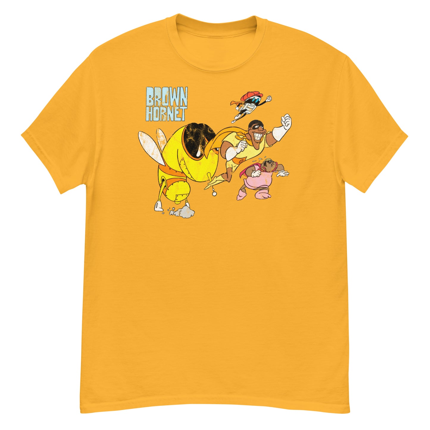 Brown Hornet Distressed Vintage 1970s Cartoon Superhero Unisex Classic Tee