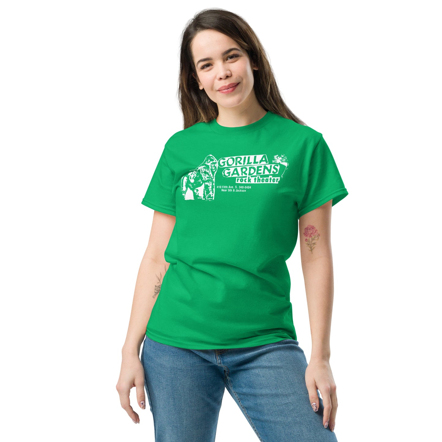 GORILLA GARDENS Seattle Grunge Venue T-Shirt | 90s Punk Rock Club History Jungle Theme Unisex Classic Tee