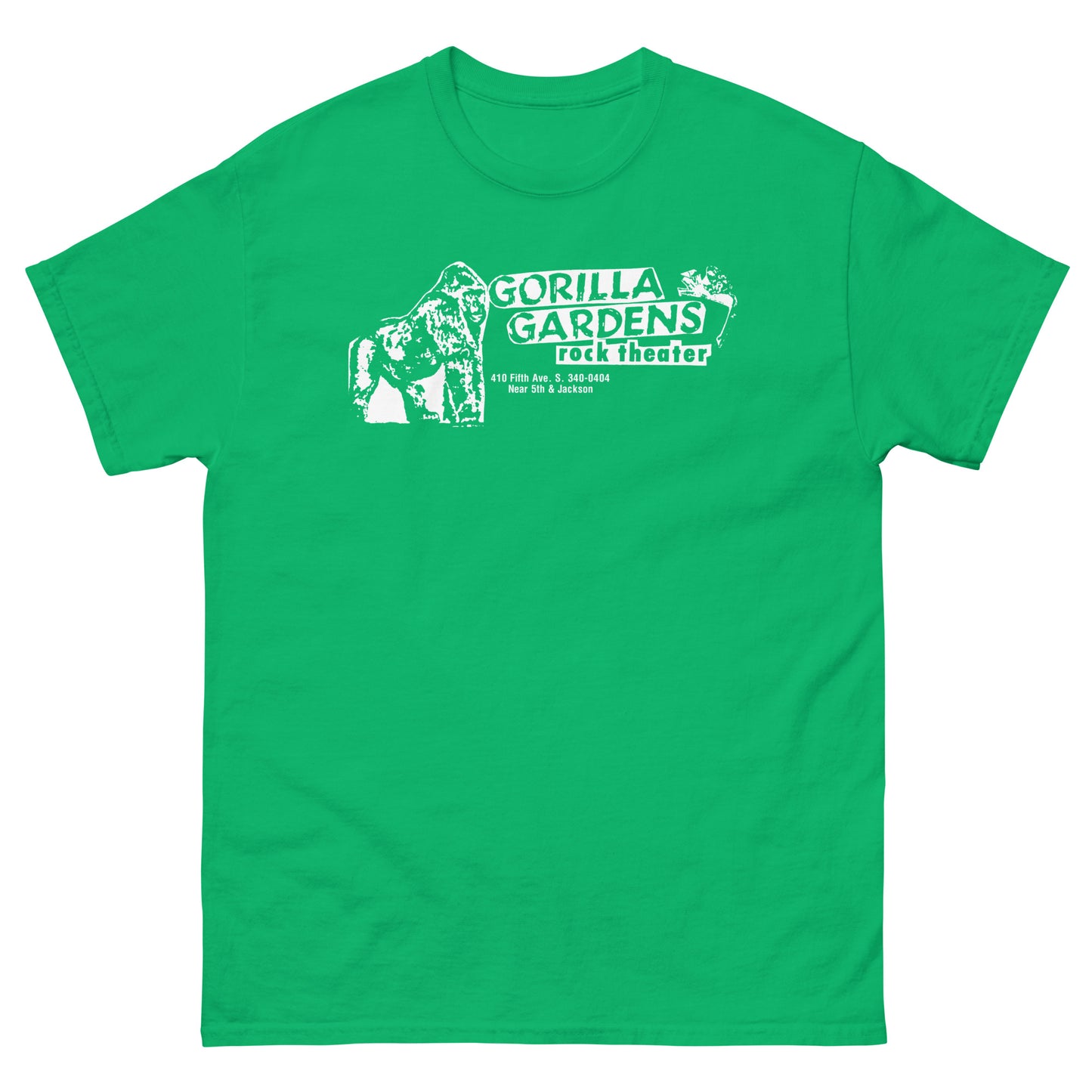 GORILLA GARDENS Seattle Grunge Venue T-Shirt | 90s Punk Rock Club History Jungle Theme Unisex Classic Tee