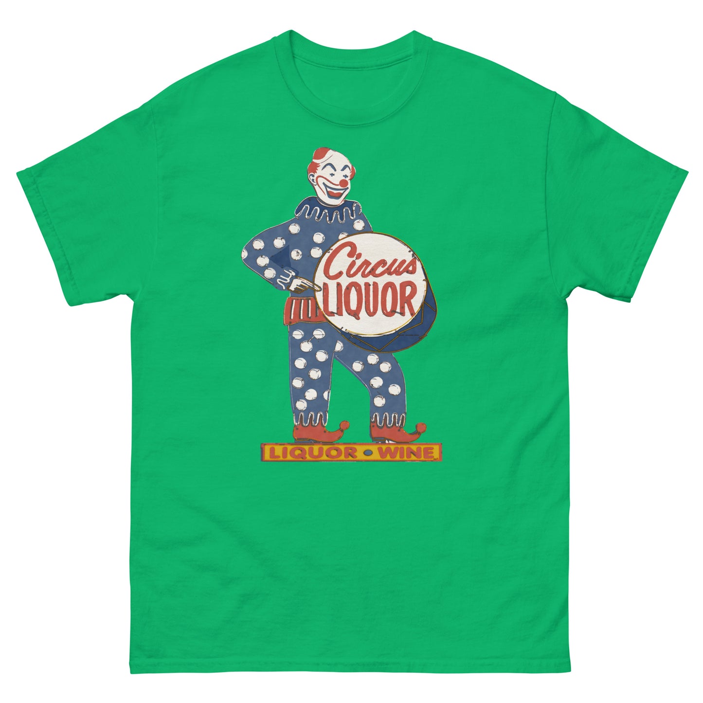 Neon Clown Liquor Sign Vintage Halftone T-Shirt | Retro Los Angeles LA Landmark Graphic Unisex Classic Tee