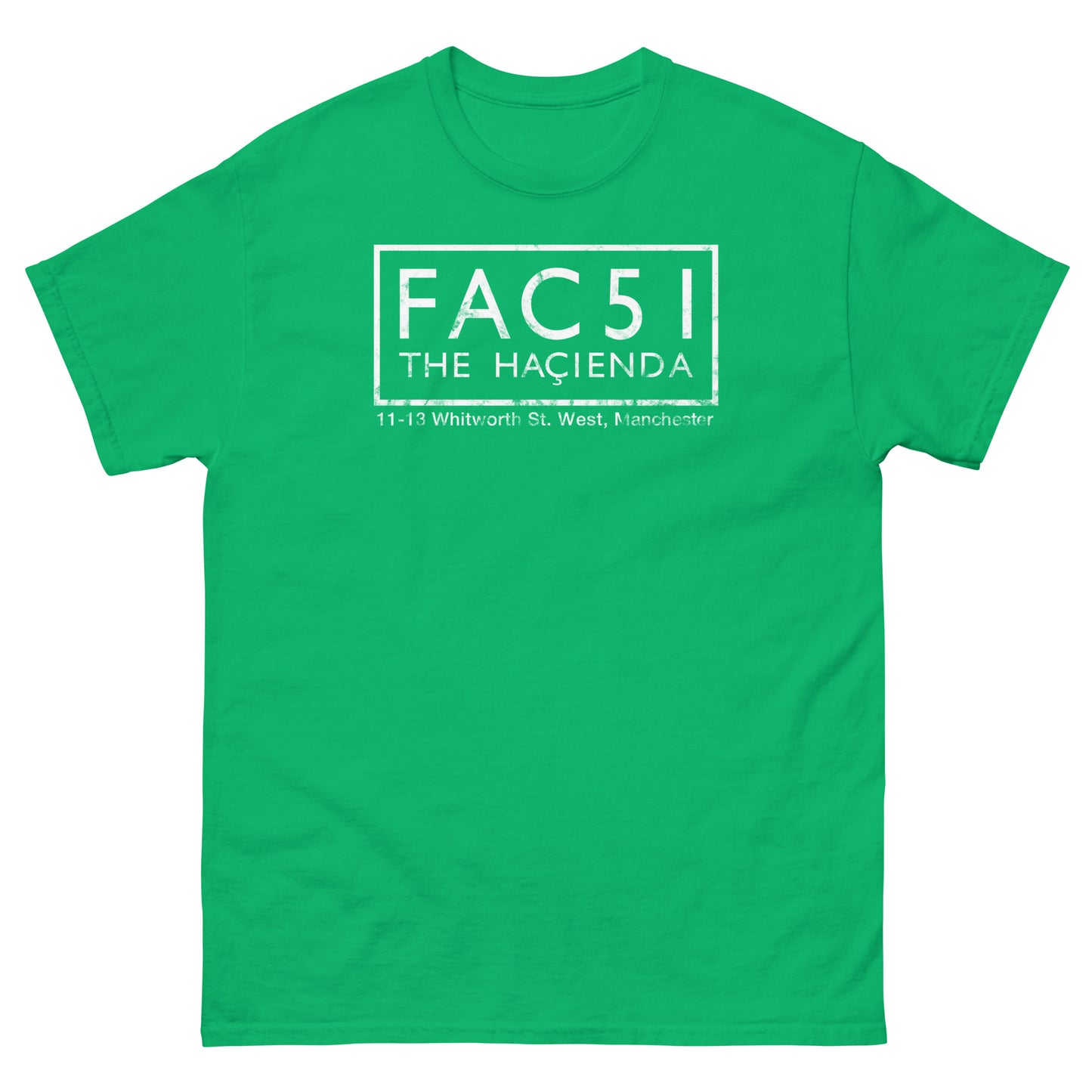 FAC 51 The Haçienda Distressed (White) Manchester Club Logo Unisex Classic Tee