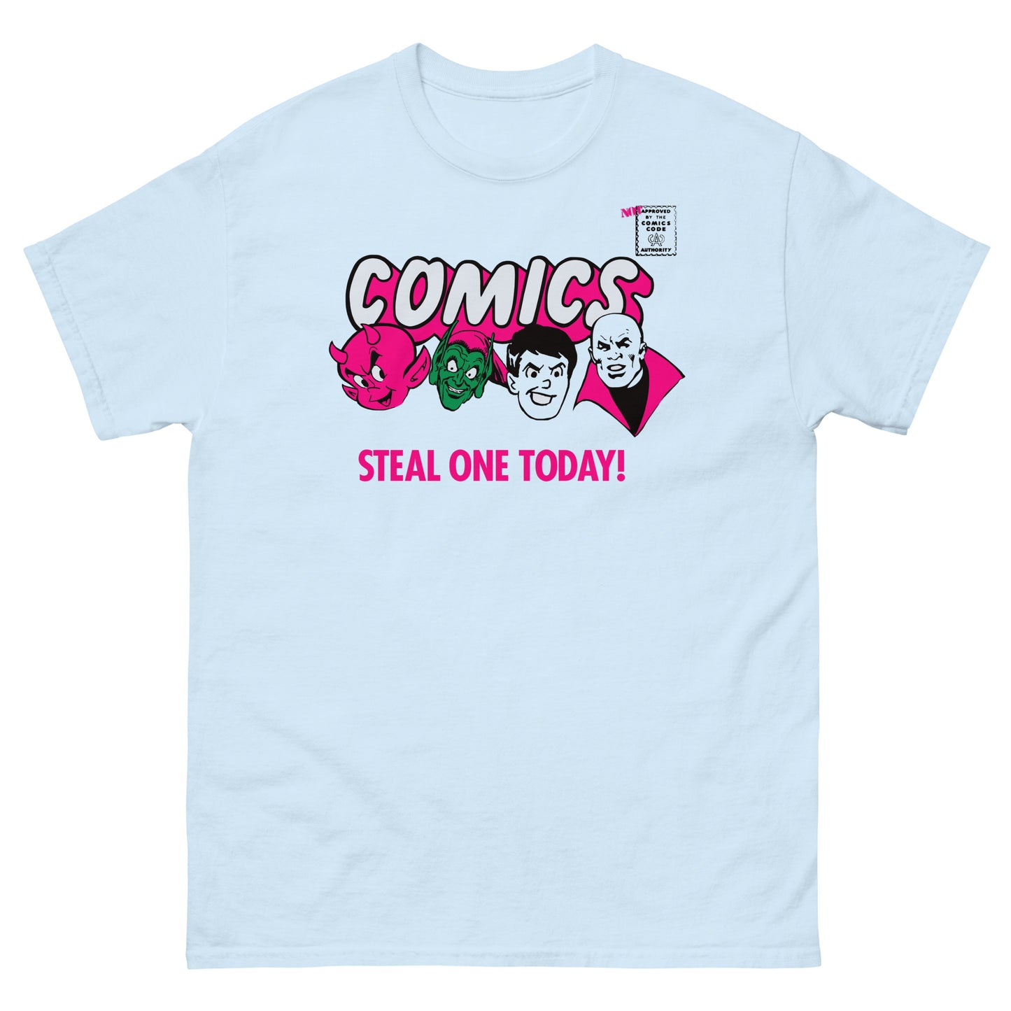 Comics Steal One Today! (Villain Characters) Spinner Rack Topper Parody Classic T-Shirt NOT Approved By The Comics Code