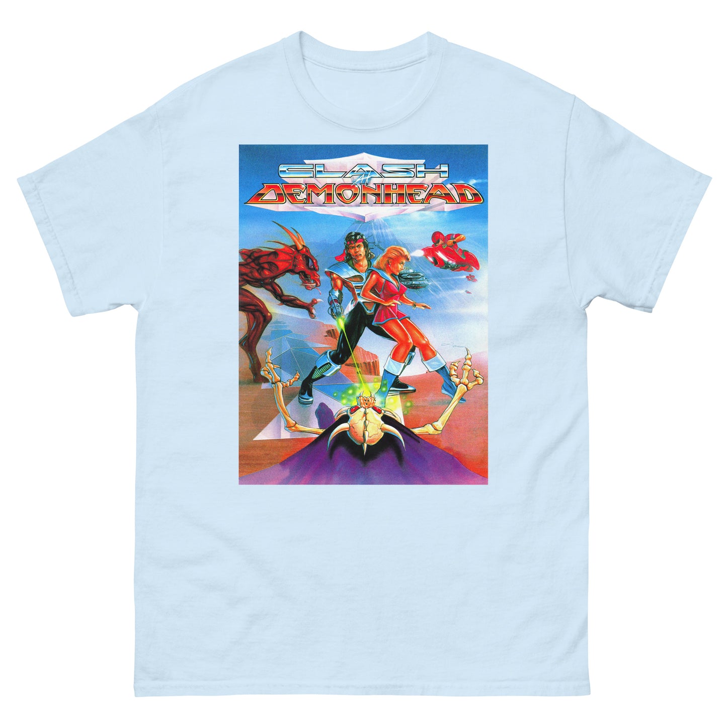 Clash at Demonhead Retro Video Game Box Art Unisex Classic Tee