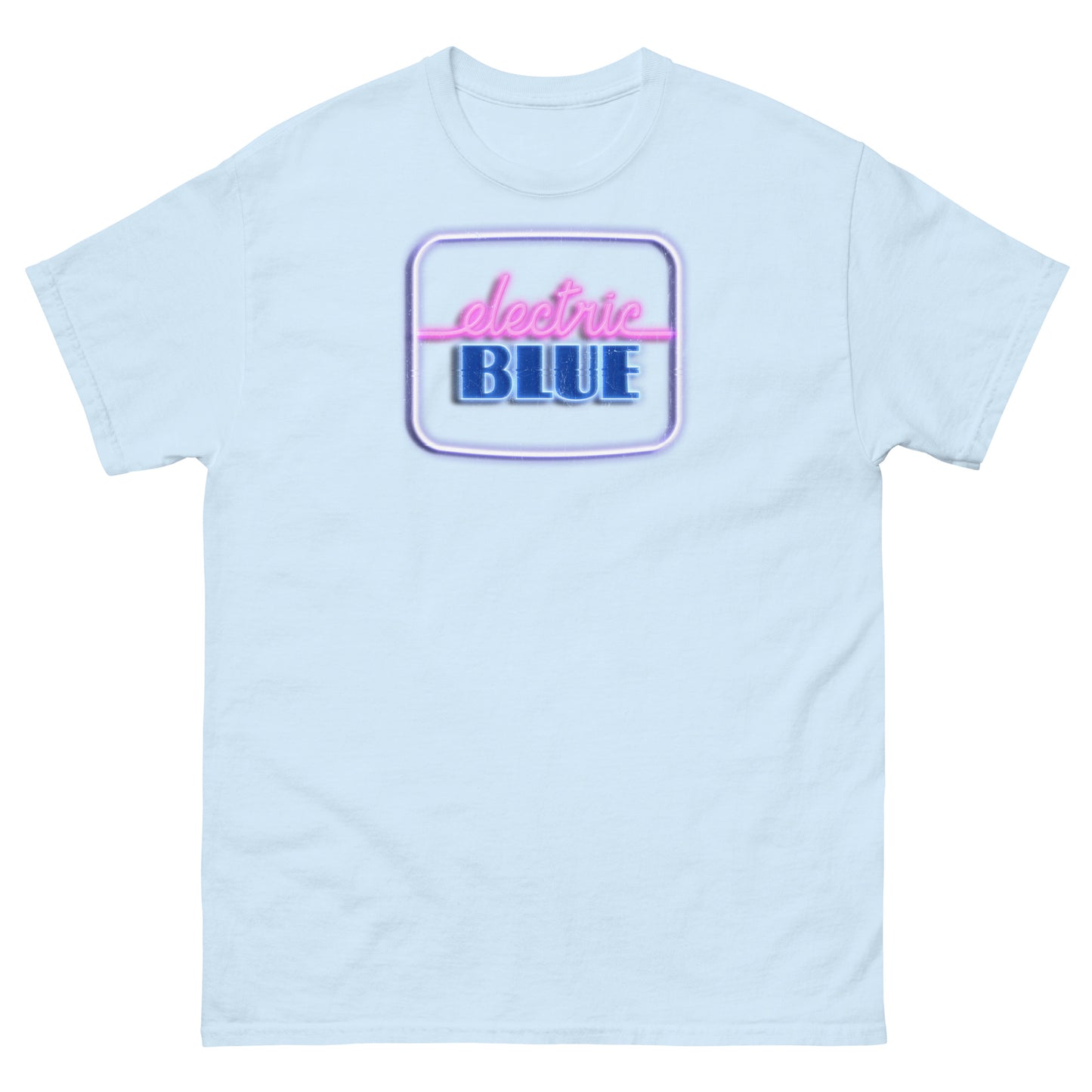 Electric Blue 1980s Vintage Neon Logo Distressed Unisex Classic Tee