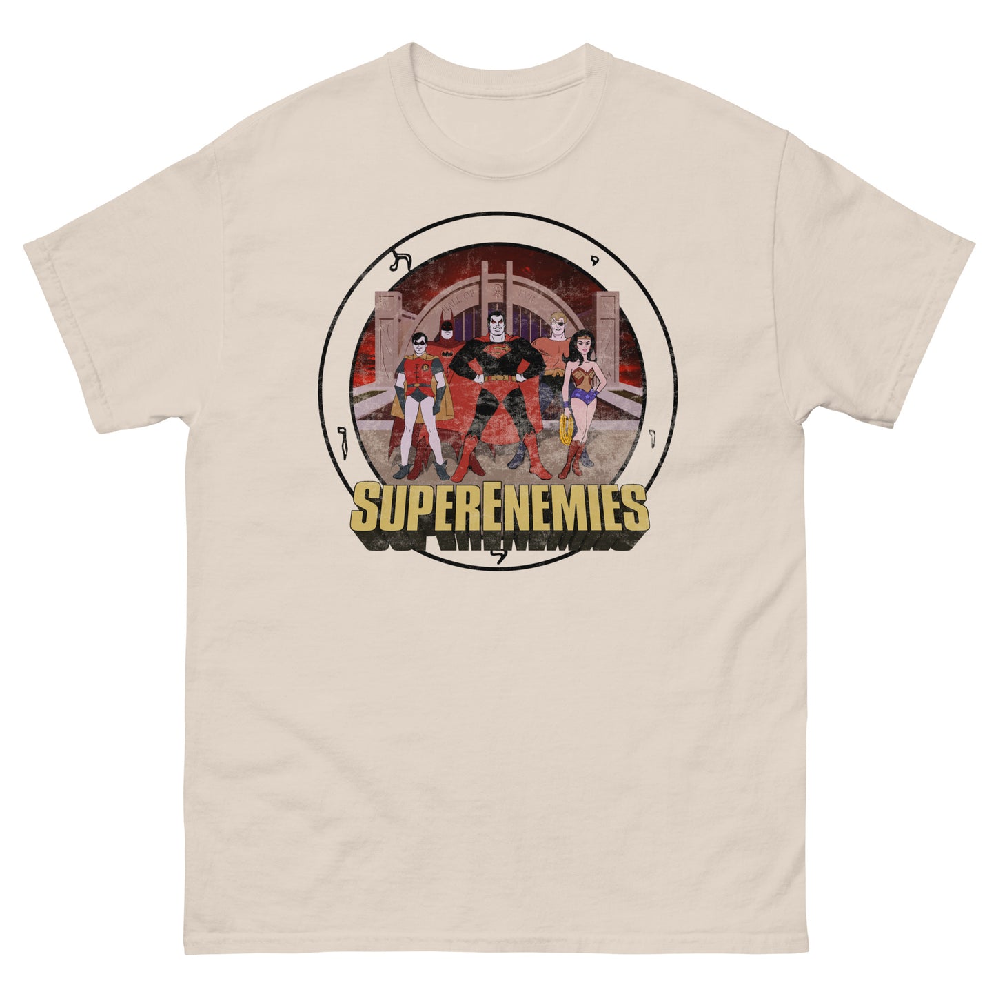 SUPER ENEMIES Mirror Universe Evil Superheroes | Vintage Distressed Cartoon Tee
