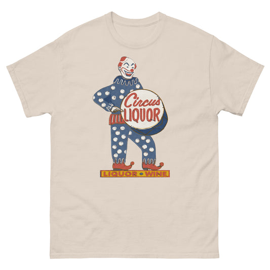 Neon Clown Liquor Sign Vintage Halftone T-Shirt | Retro Los Angeles LA Landmark Graphic Unisex Classic Tee