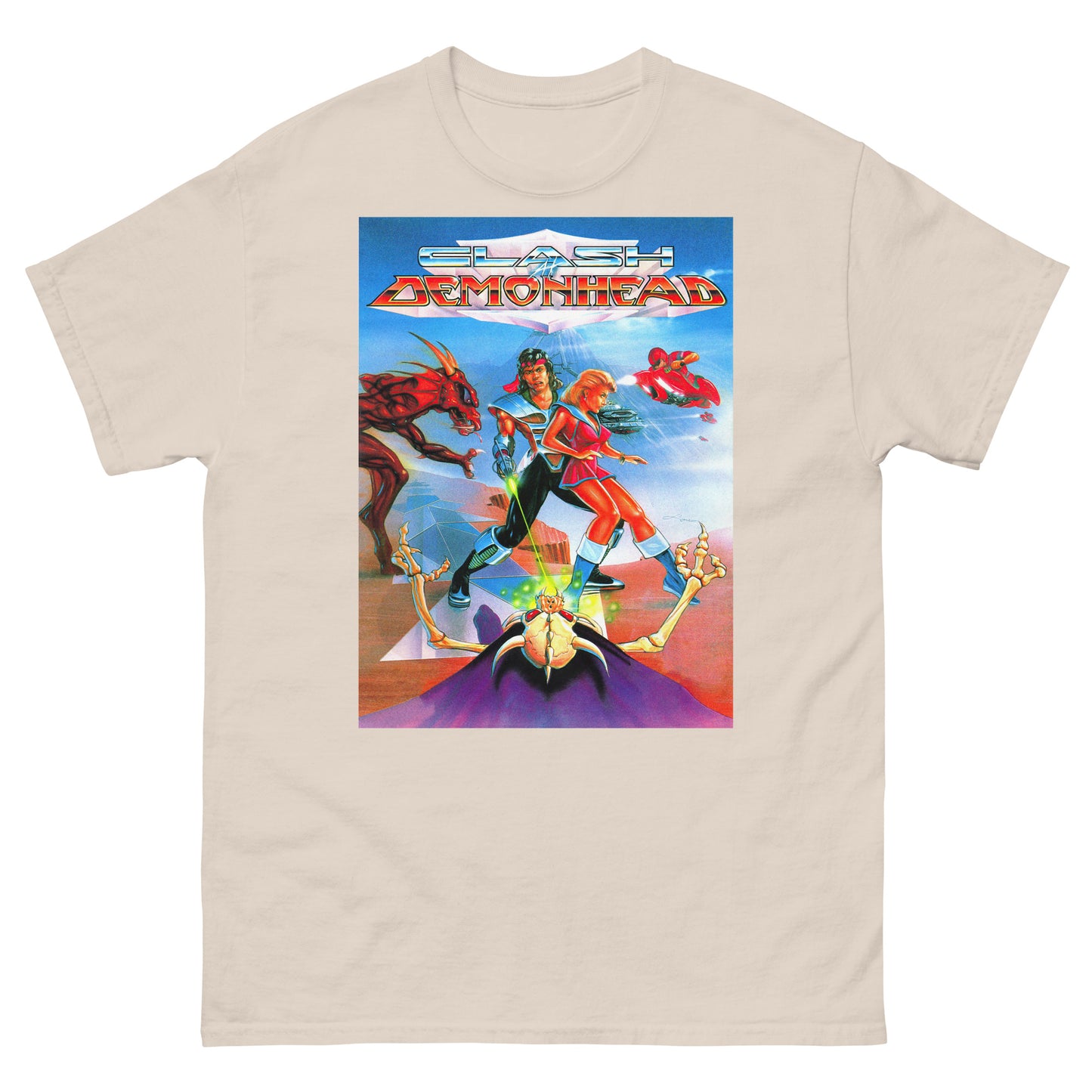 Clash at Demonhead Retro Video Game Box Art Unisex Classic Tee