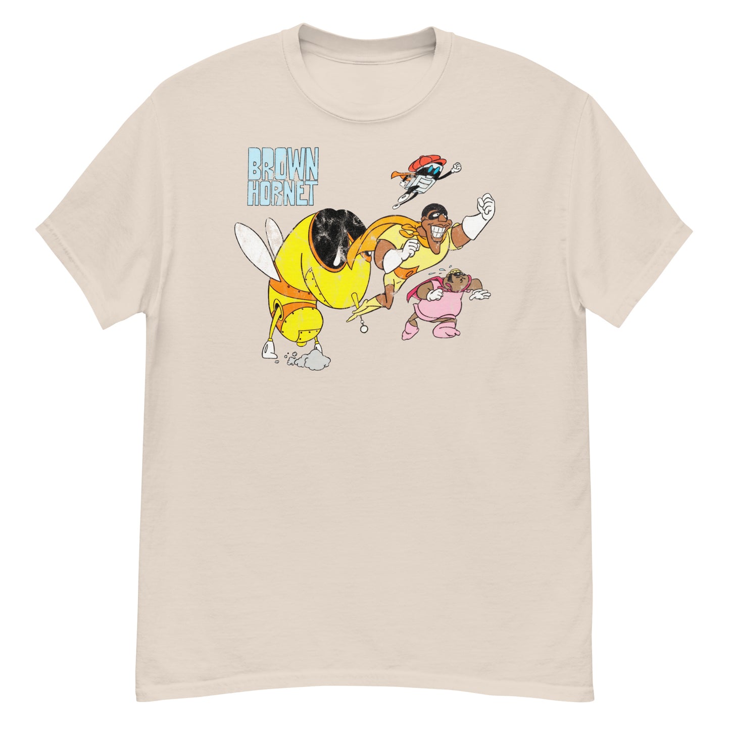 Brown Hornet Distressed Vintage 1970s Cartoon Superhero Unisex Classic Tee
