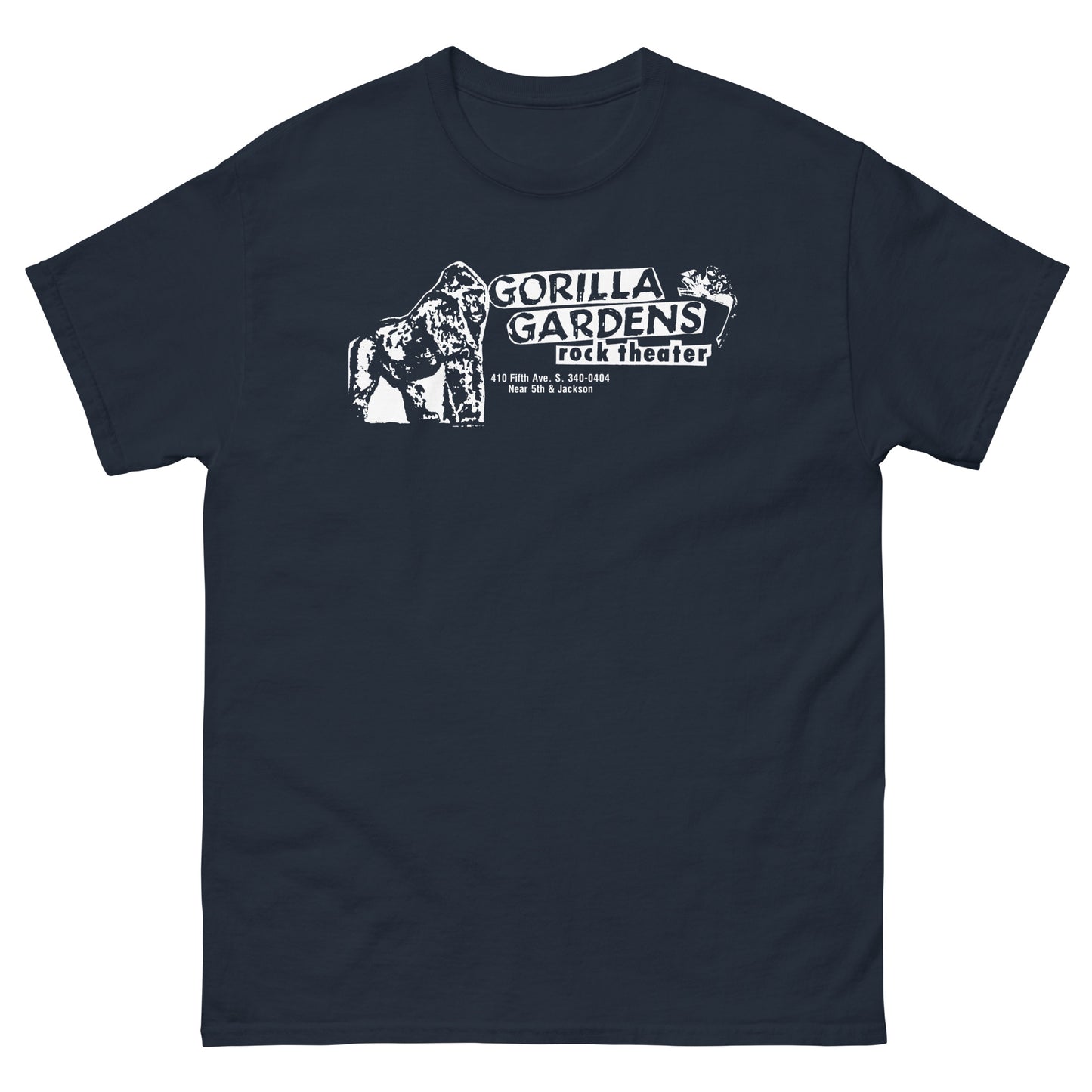 GORILLA GARDENS Seattle Grunge Venue T-Shirt | 90s Punk Rock Club History Jungle Theme Unisex Classic Tee