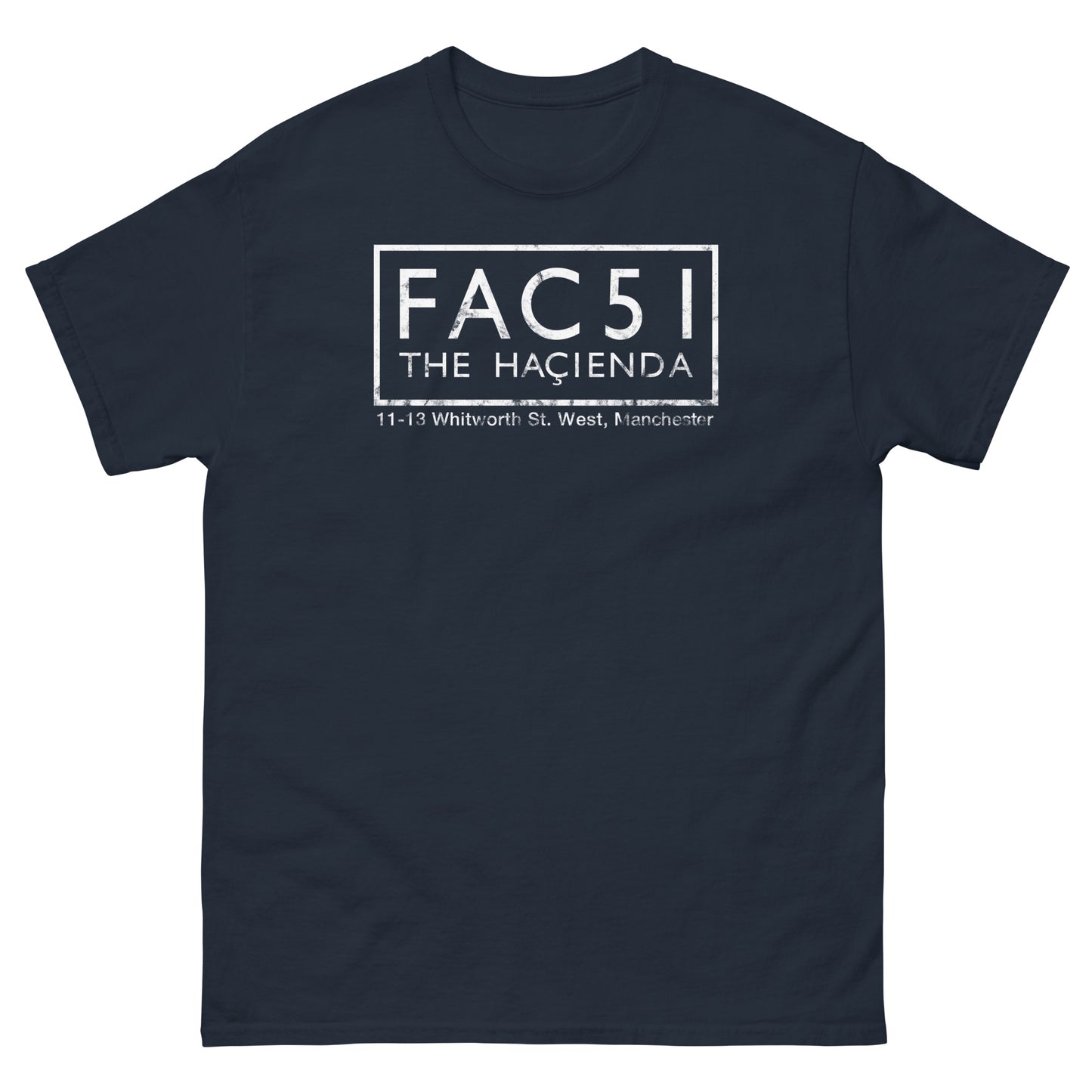 FAC 51 The Haçienda Distressed (White) Manchester Club Logo Unisex Classic Tee