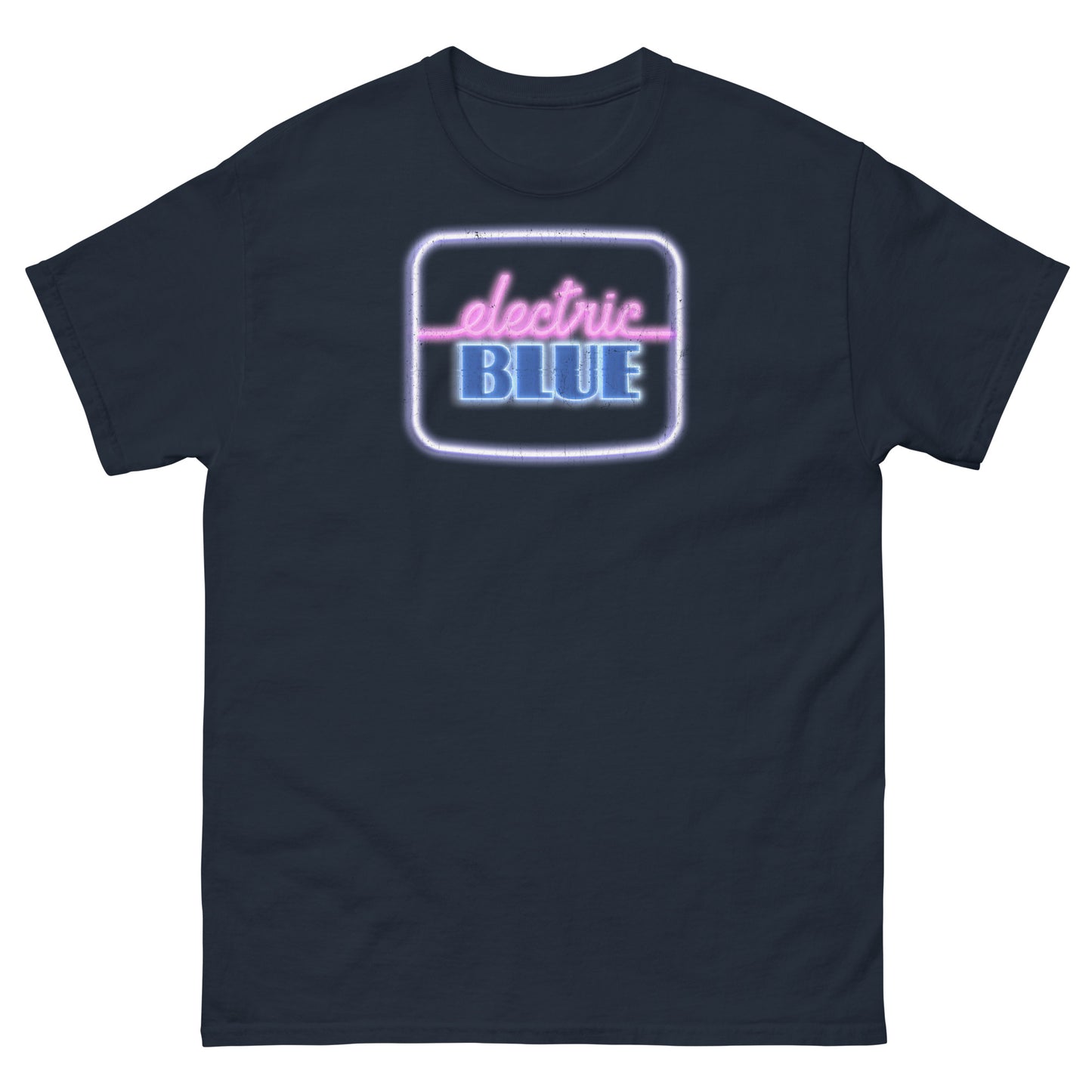 Electric Blue 1980s Vintage Neon Logo Distressed Unisex Classic Tee