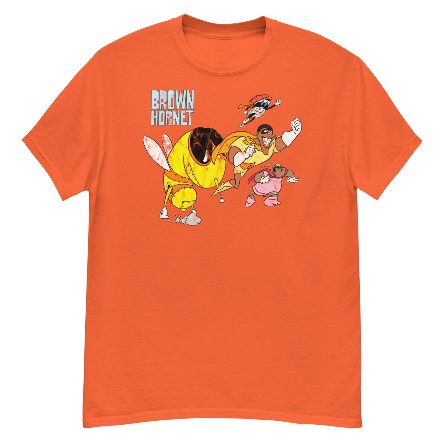 Brown Hornet Distressed Vintage 1970s Cartoon Superhero Unisex Classic Tee
