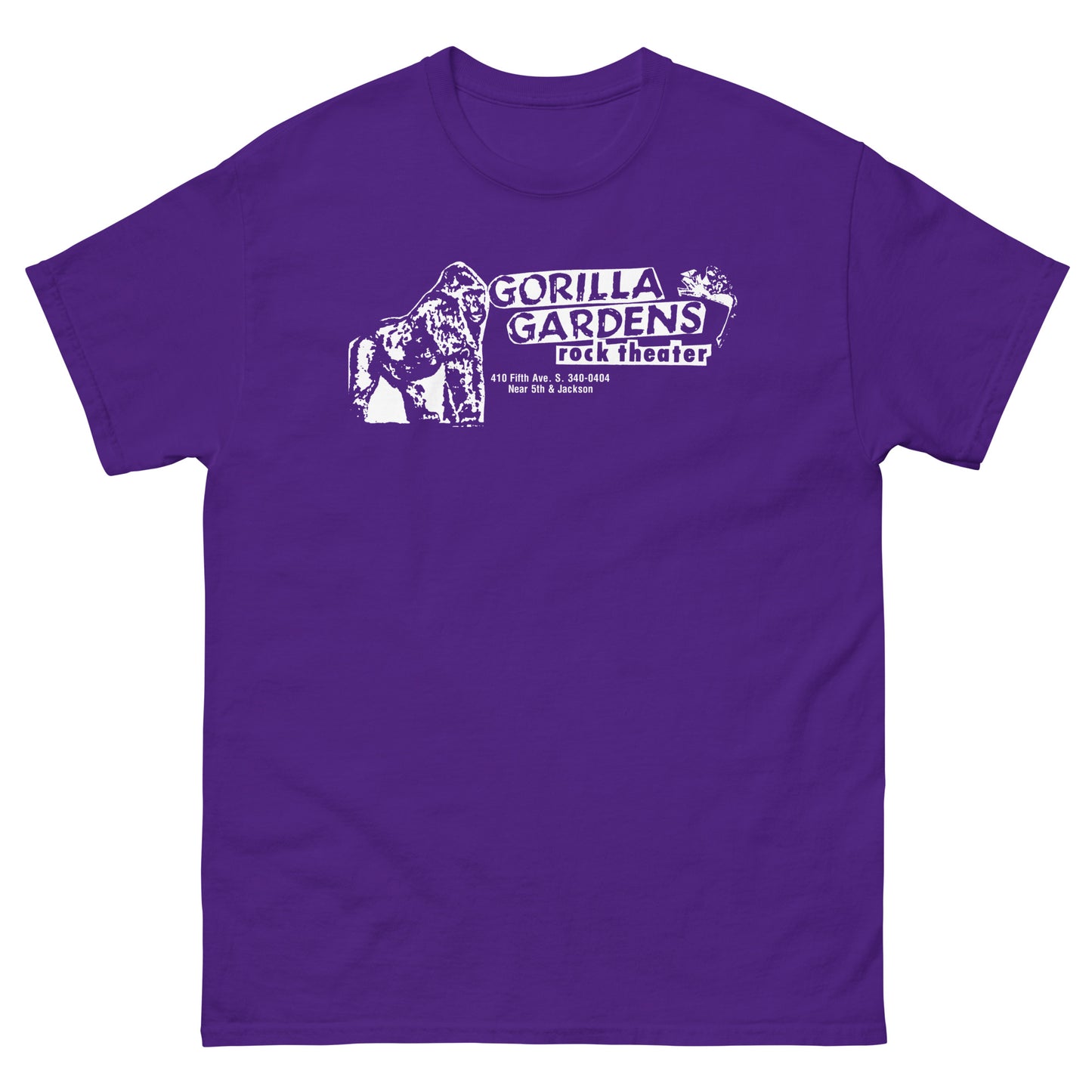 GORILLA GARDENS Seattle Grunge Venue T-Shirt | 90s Punk Rock Club History Jungle Theme Unisex Classic Tee