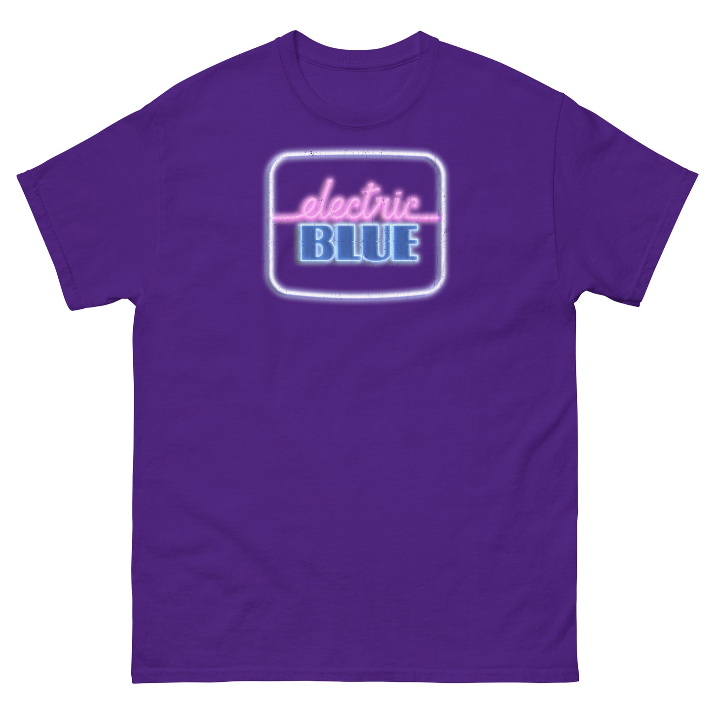 Electric Blue 1980s Vintage Neon Logo Distressed Unisex Classic Tee