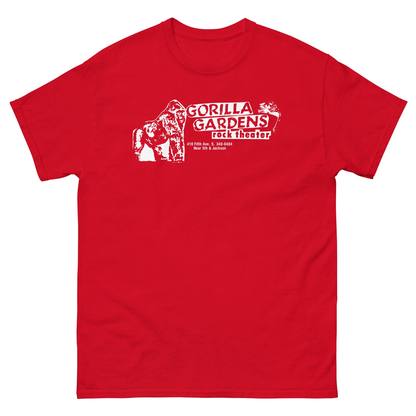 GORILLA GARDENS Seattle Grunge Venue T-Shirt | 90s Punk Rock Club History Jungle Theme Unisex Classic Tee