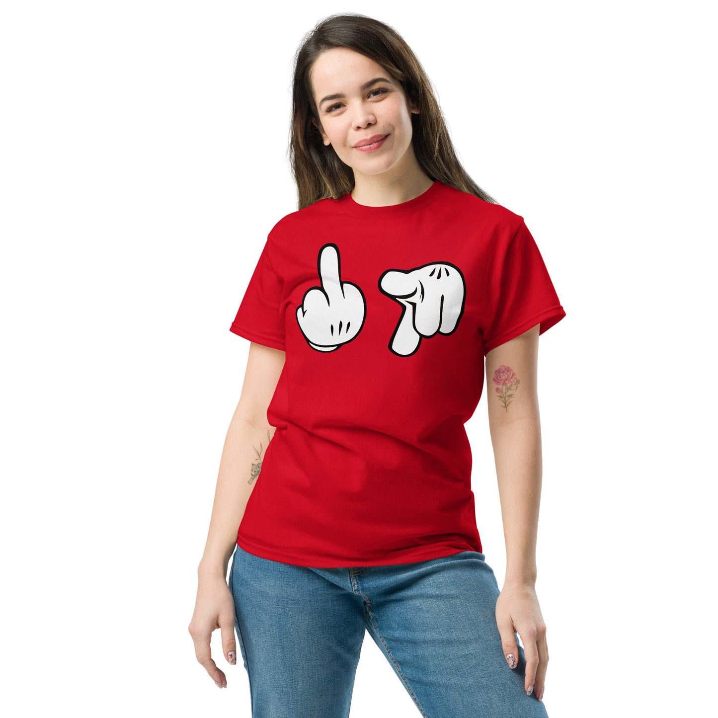 Cartoon Glove Hands Middle Finger Fuck You Novelty Graphic Unisex Classic Tee