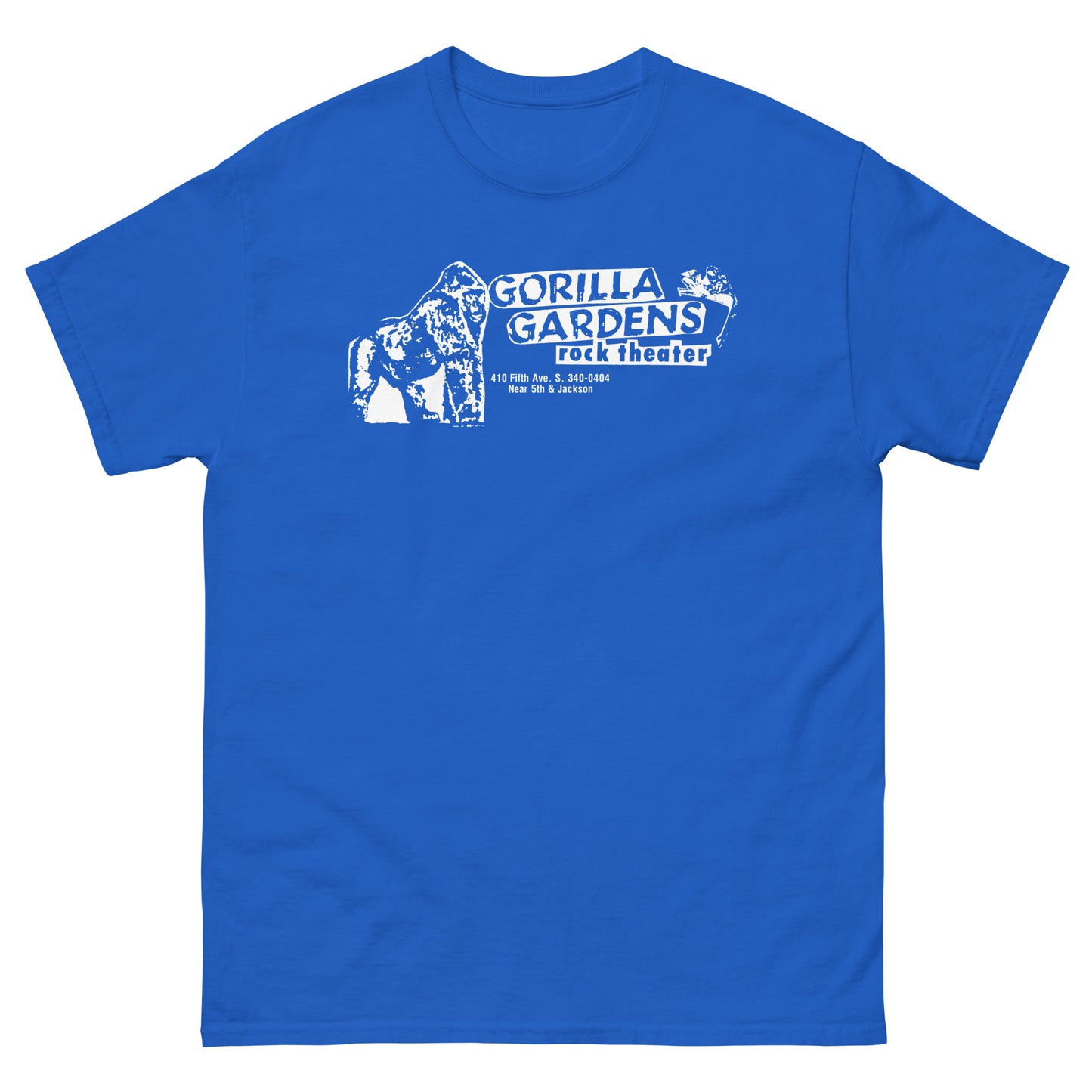 GORILLA GARDENS Seattle Grunge Venue T-Shirt | 90s Punk Rock Club History Jungle Theme Unisex Classic Tee