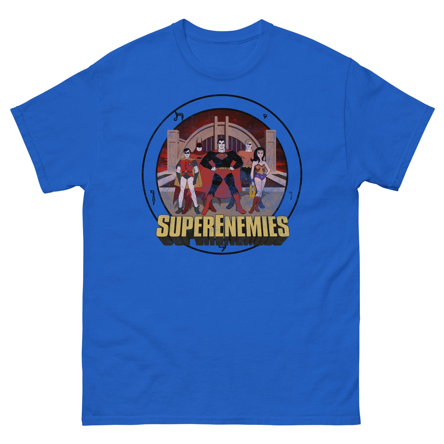 SUPER ENEMIES Mirror Universe Evil Superheroes | Vintage Distressed Cartoon Tee