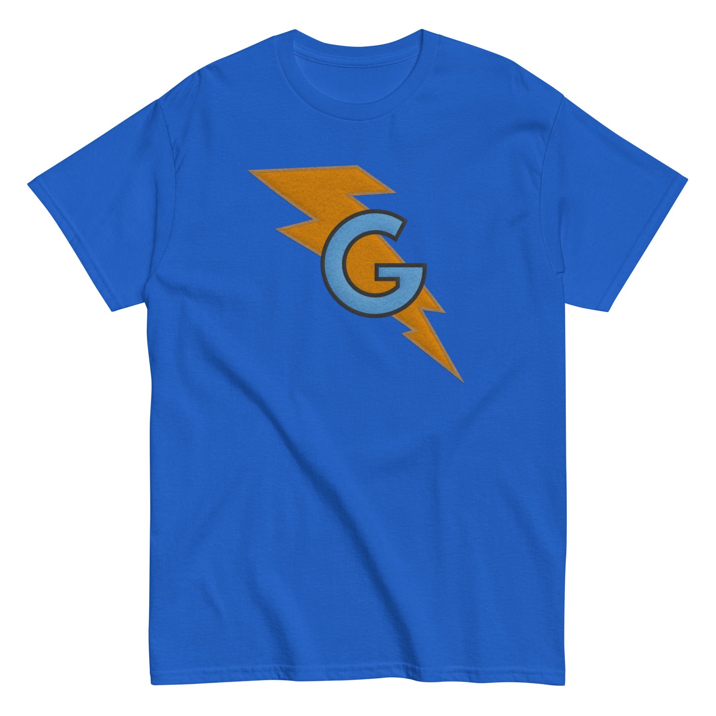 Furry Blue Monster Superhero Faux Felt Lightning Bolt G Logo Unisex Classic Tee