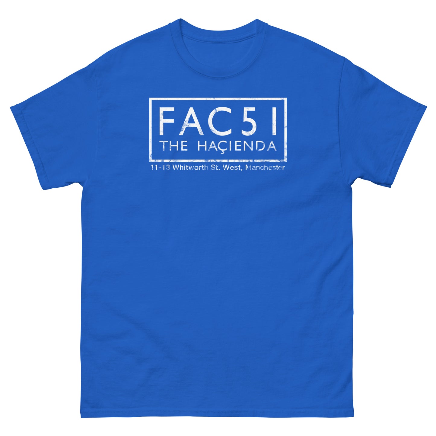 FAC 51 The Haçienda Distressed (White) Manchester Club Logo Unisex Classic Tee