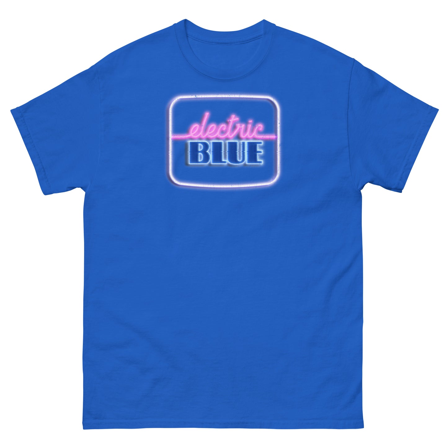Electric Blue 1980s Vintage Neon Logo Distressed Unisex Classic Tee