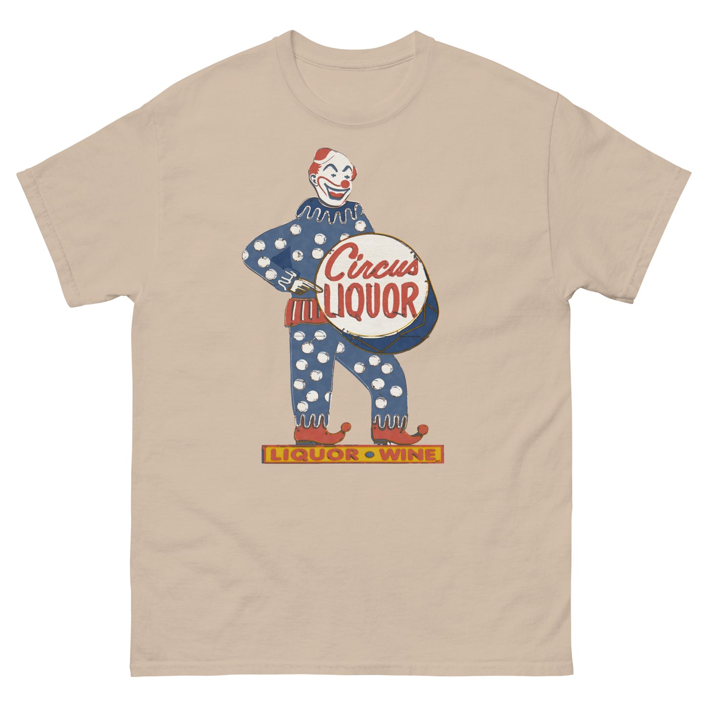Neon Clown Liquor Sign Vintage Halftone T-Shirt | Retro Los Angeles LA Landmark Graphic Unisex Classic Tee