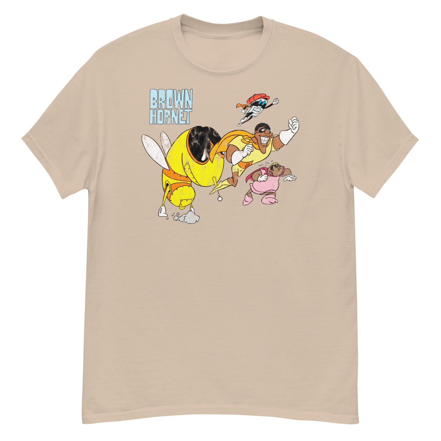 Brown Hornet Distressed Vintage 1970s Cartoon Superhero Unisex Classic Tee